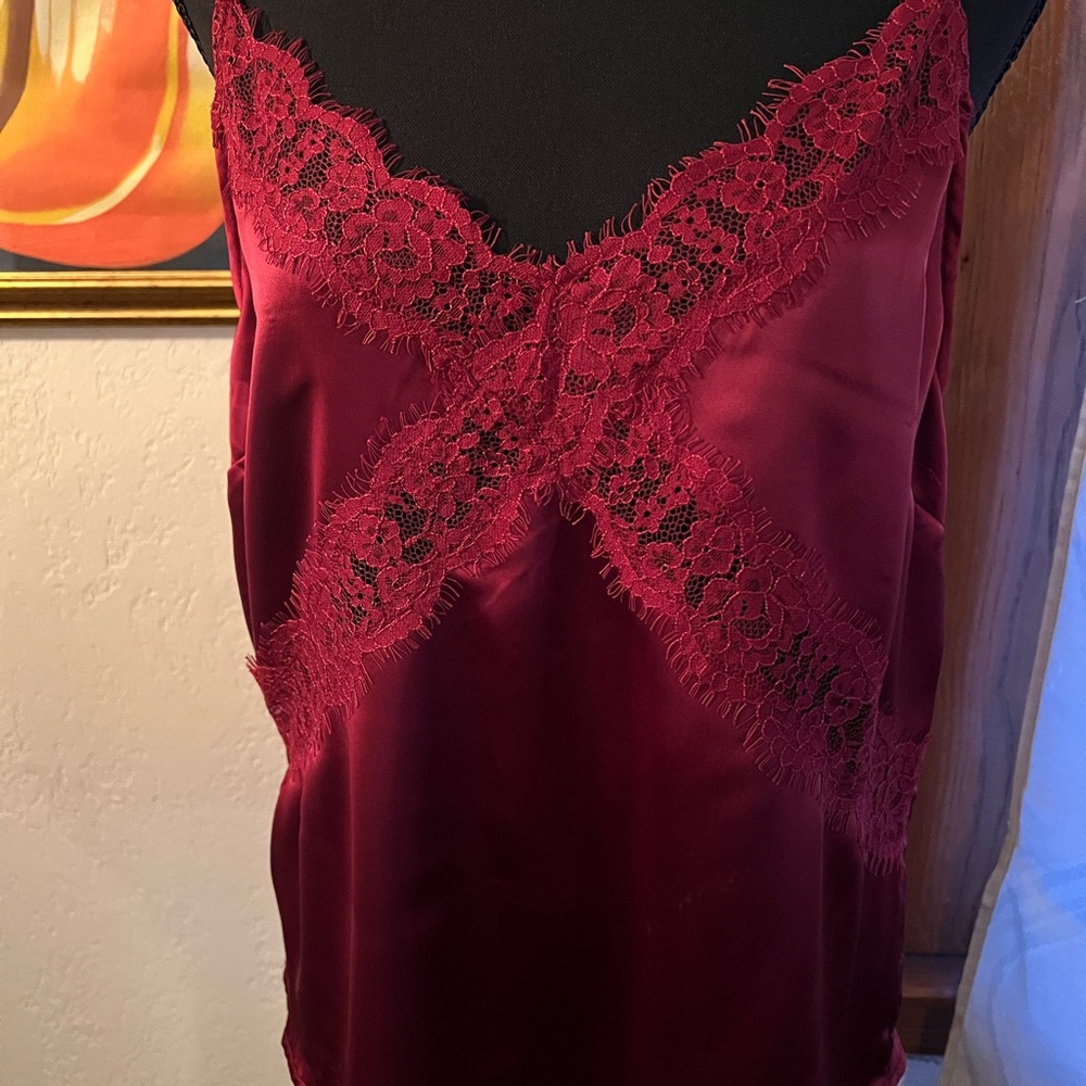 Lulu's Burgundy Lace Trim Blouse